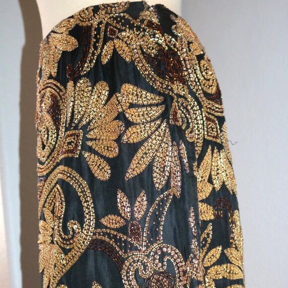 Y2K 80s Beaded Sequin Cocktail Miniskirt, Black & Gold Party Miniskirt - Picture 11 of 16